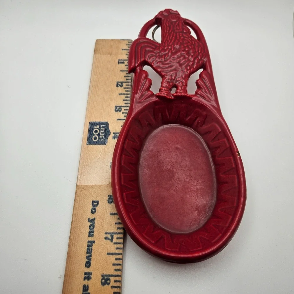 Vintage Red Enameled Cast Iron Rooster Chicken Spoon Rest Wall‎ Hanger
